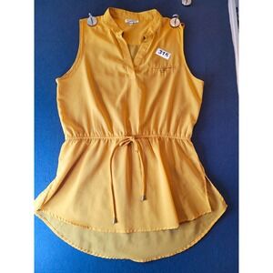 Mileage Womens XL Yellow Sleeveless V-Neck Chiffon Tunic Blouse Drawstring